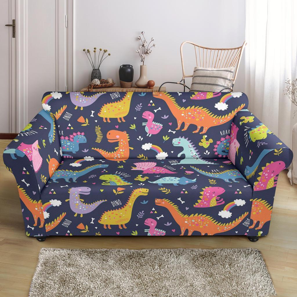 Cartoon Dino Dinosaur Pattern Print Loveseat Cover-grizzshop