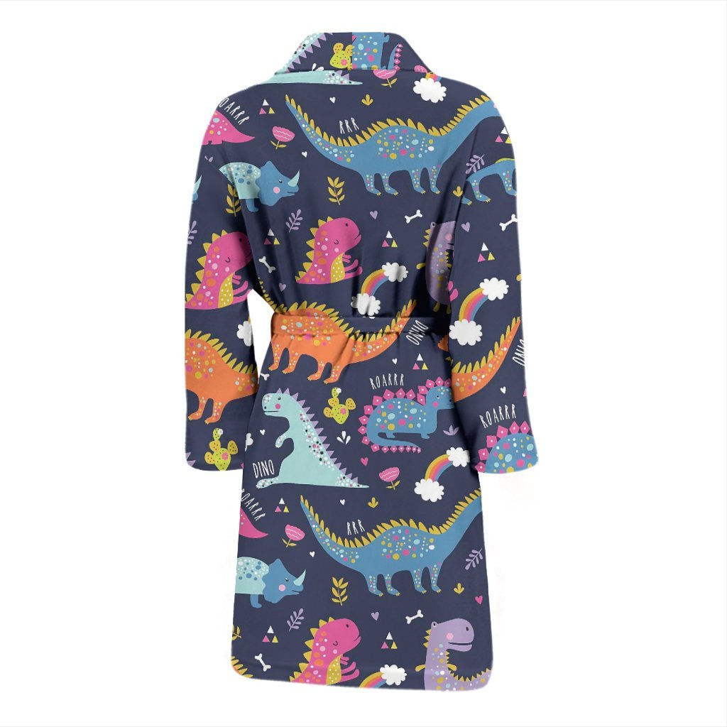 Cartoon Dino Dinosaur Pattern Print Men Long Robe-grizzshop