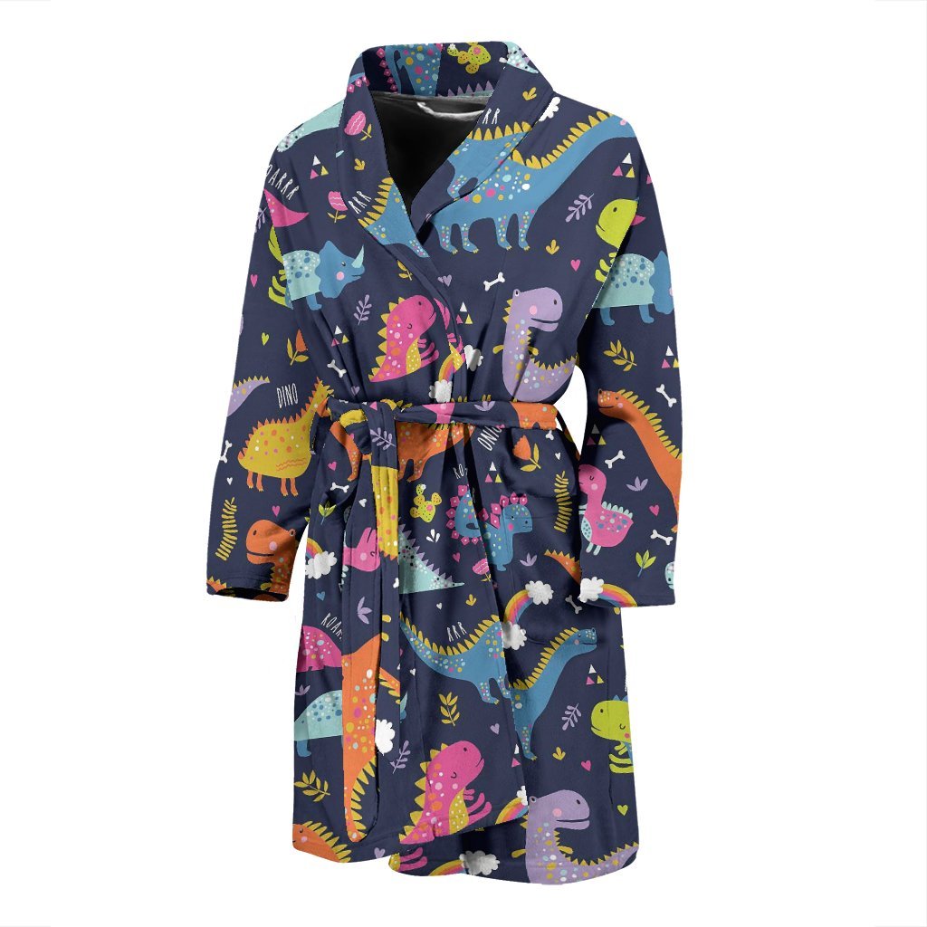 Cartoon Dino Dinosaur Pattern Print Men Long Robe-grizzshop