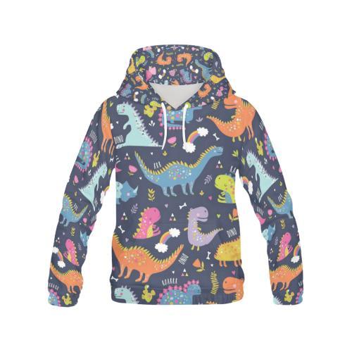 Cartoon Dino Dinosaur Pattern Print Men Pullover Hoodie-grizzshop