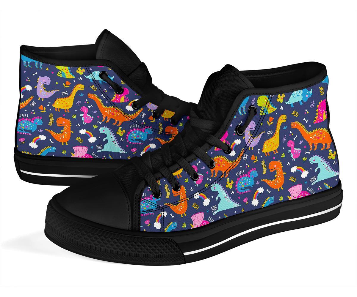 Cartoon Dino Dinosaur Pattern Print Men Women's High Top Shoes-grizzshop