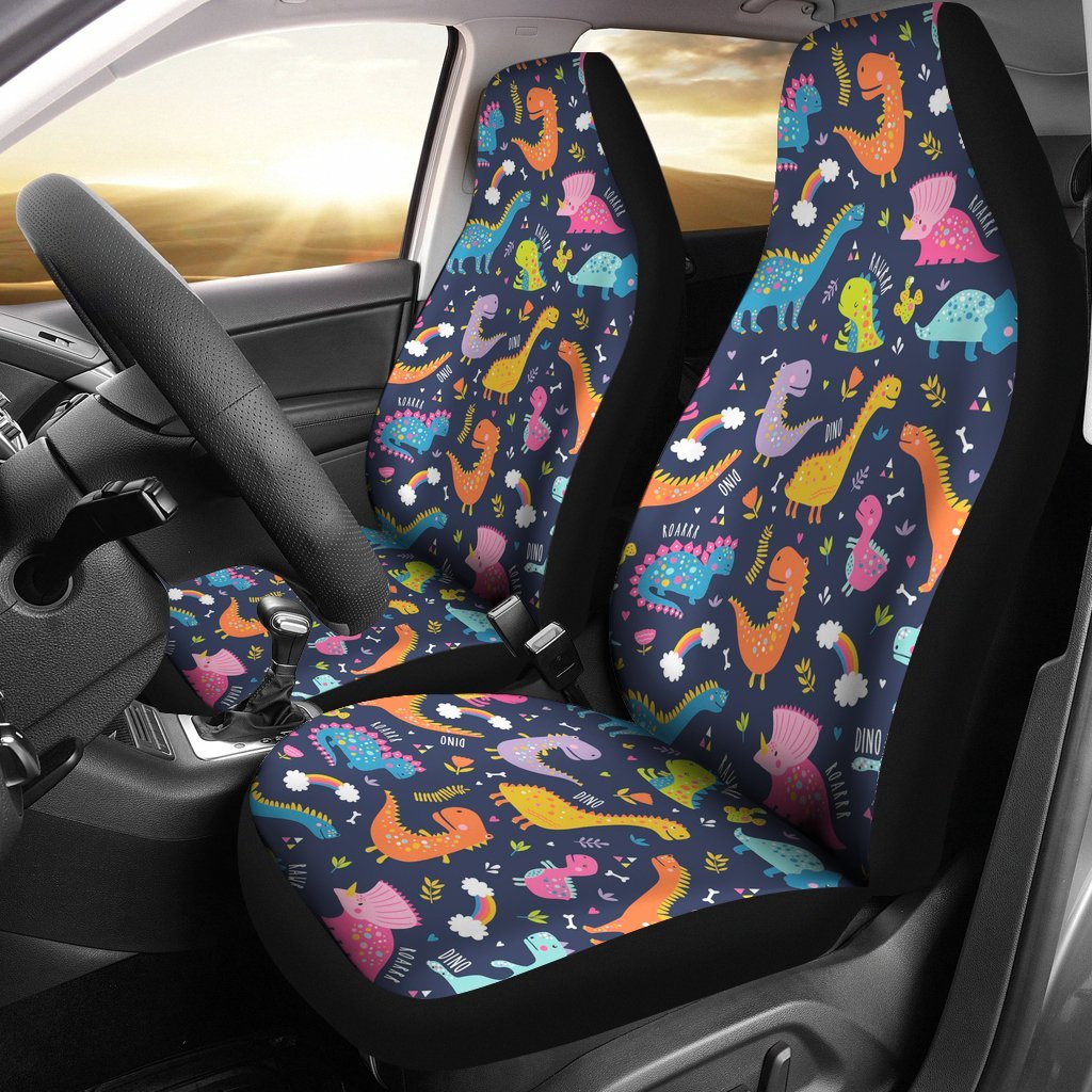 Cartoon Dino Dinosaur Pattern Print Universal Fit Car Seat Cover-grizzshop