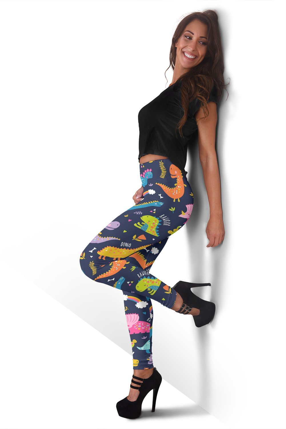 Cartoon Dino Dinosaur Pattern Print Women Leggings-grizzshop