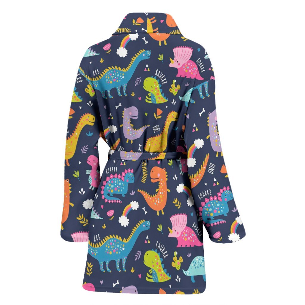 Cartoon Dino Dinosaur Pattern Print Women Long Robe-grizzshop