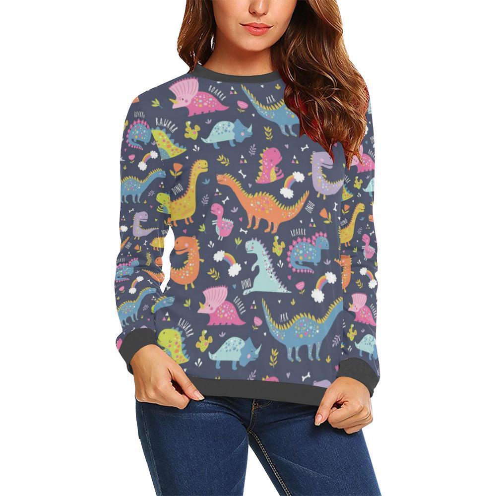 Cartoon Dino Dinosaur Pattern Print Women's Sweatshirt-grizzshop