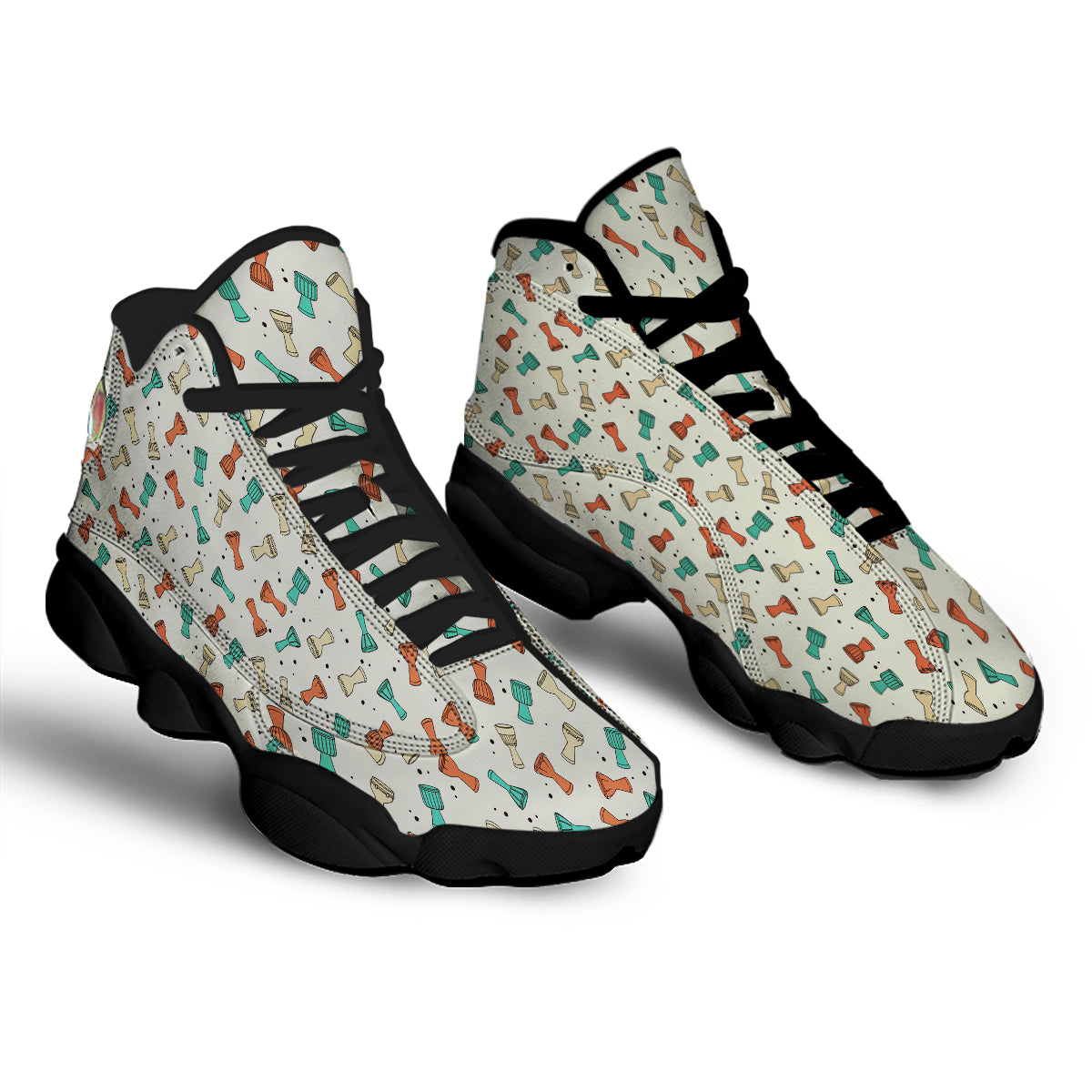 Cartoon Drum Print Pattern Black Basketball Shoes-grizzshop
