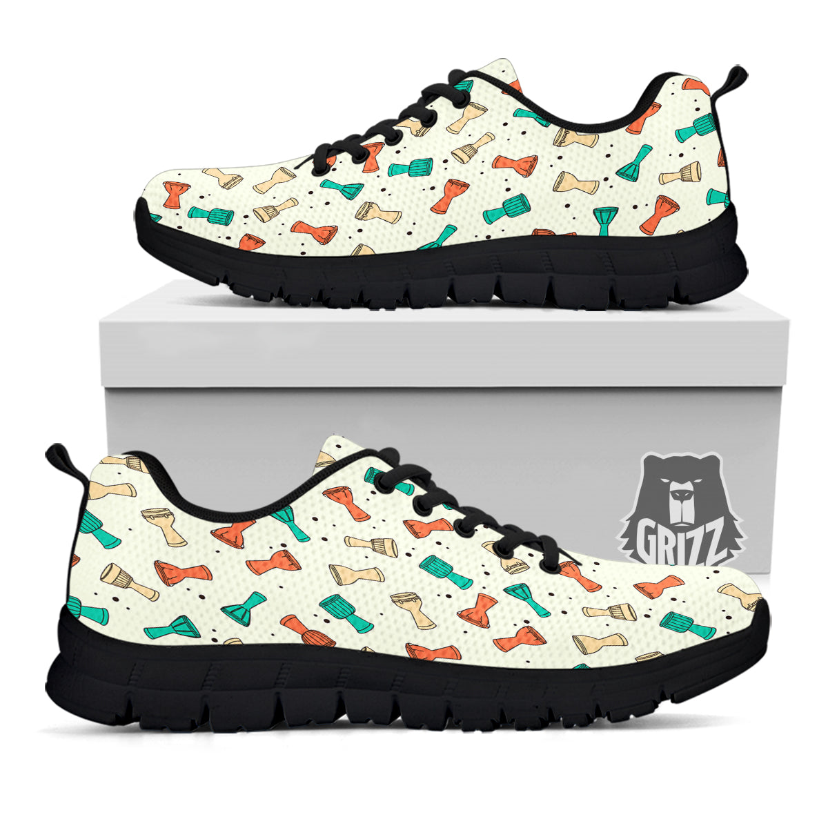 Cartoon Drum Print Pattern Black Sneaker-grizzshop