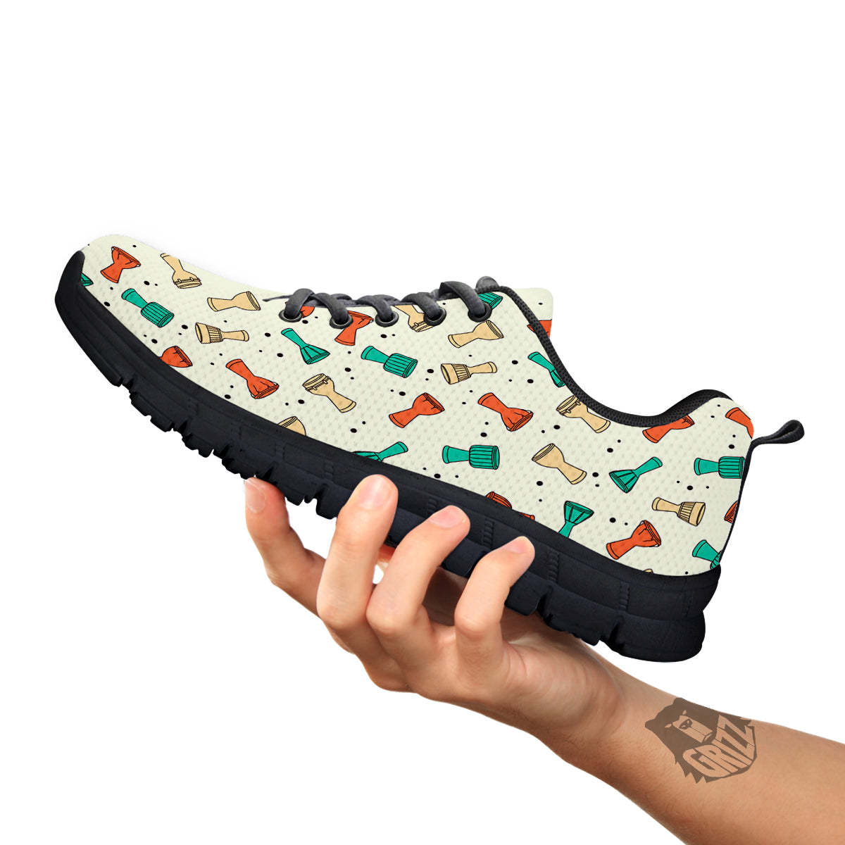 Cartoon Drum Print Pattern Black Sneaker-grizzshop