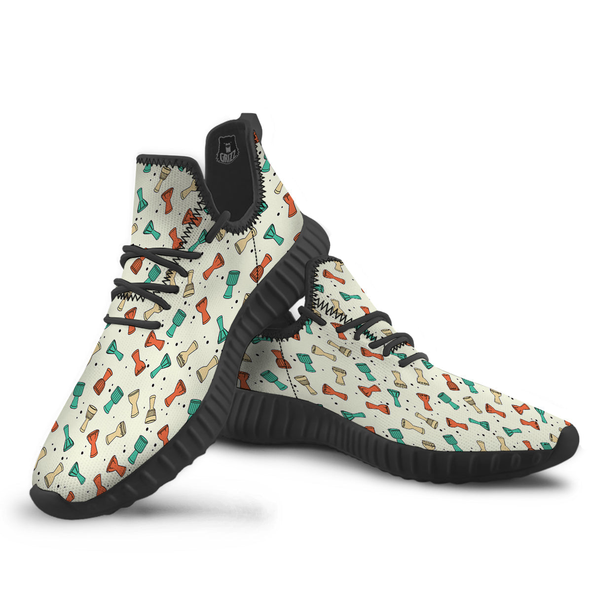 Cartoon Drum Print Pattern Black Walking Shoes-grizzshop
