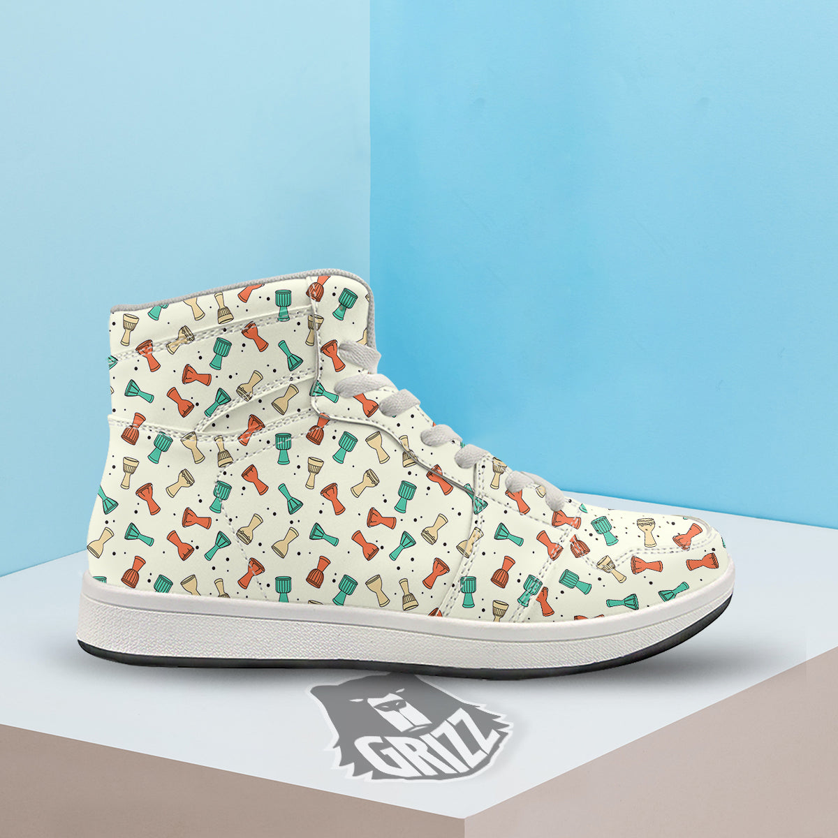 Cartoon Drum Print Pattern High Top Sneakers-grizzshop
