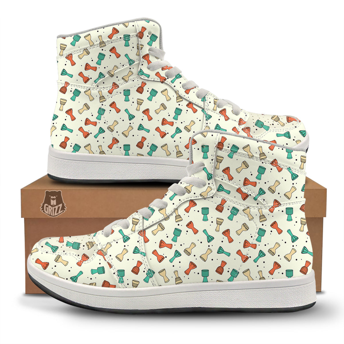 Cartoon Drum Print Pattern High Top Sneakers-grizzshop