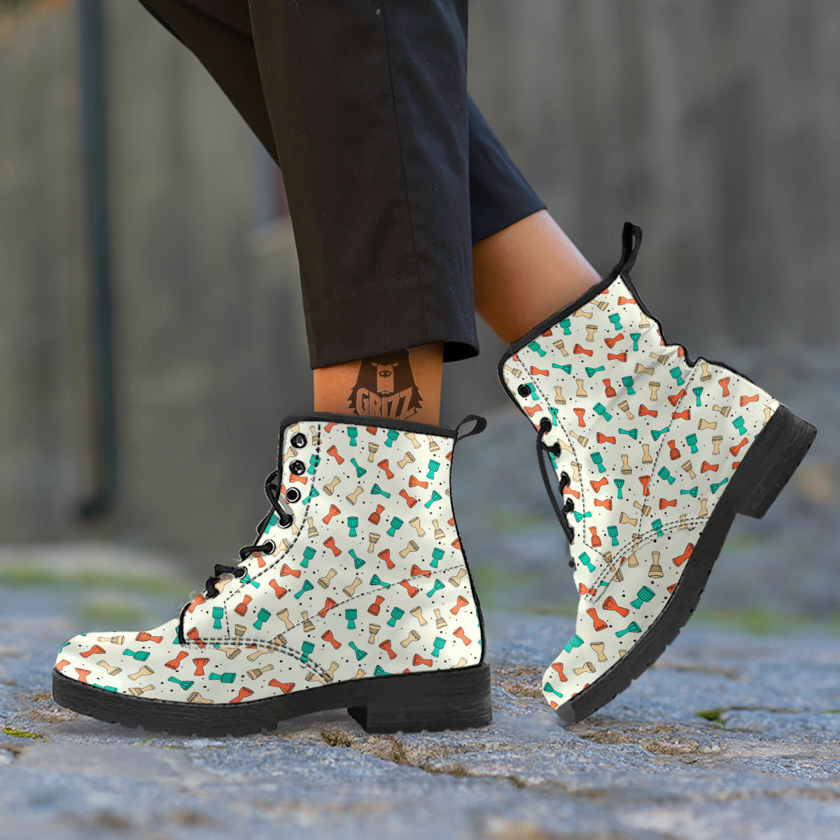 Cartoon Drum Print Pattern Leather Boots-grizzshop