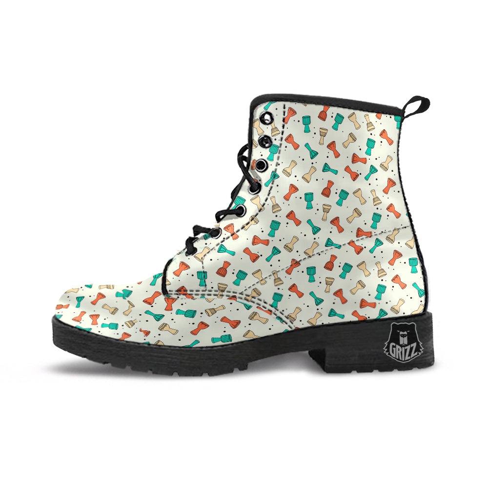 Cartoon Drum Print Pattern Leather Boots-grizzshop