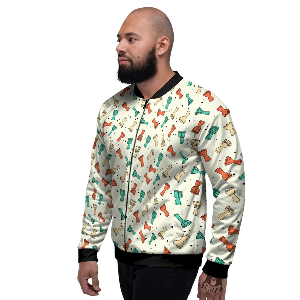 Cartoon Drum Print Pattern Men's Bomber Jacket-grizzshop