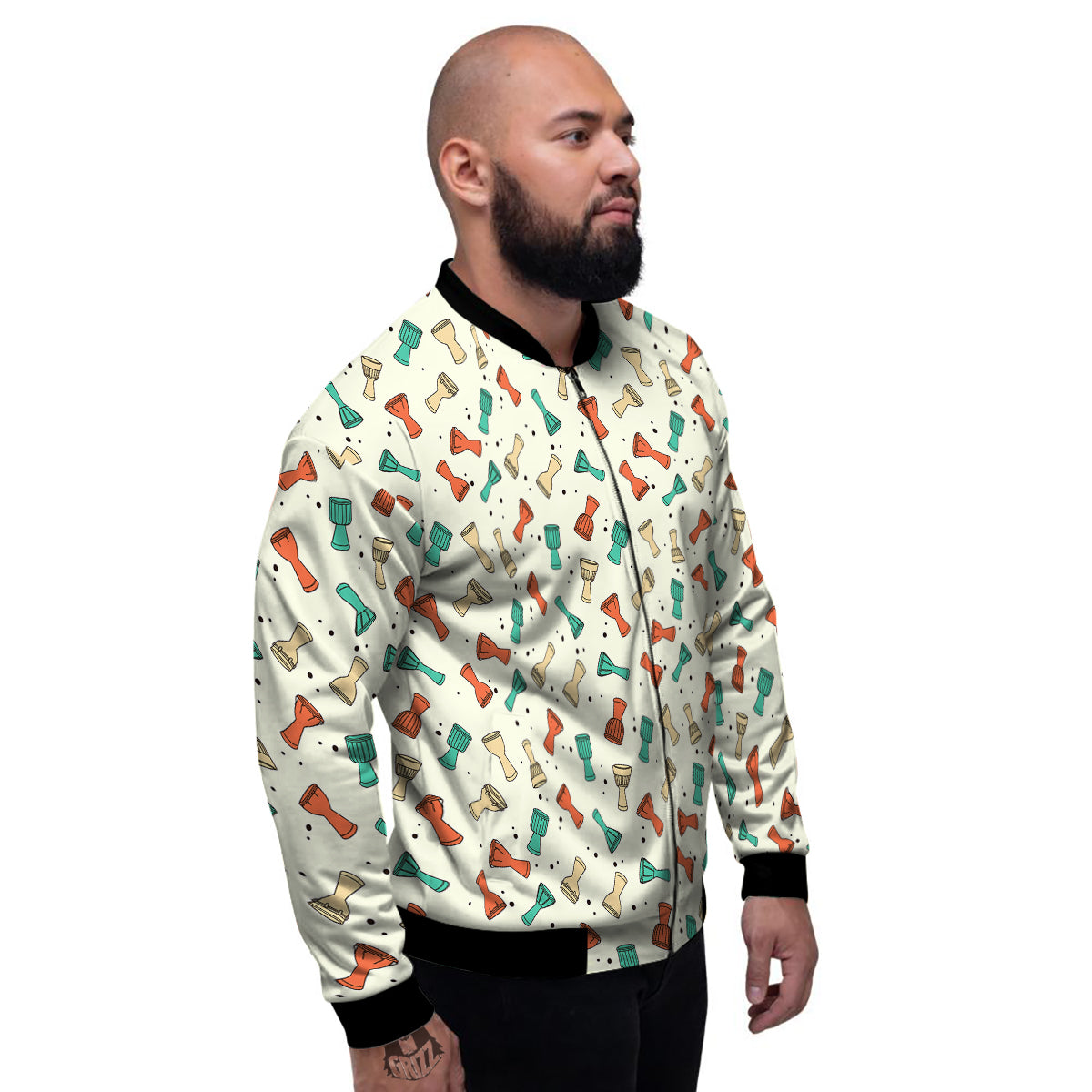 Cartoon Drum Print Pattern Men's Bomber Jacket-grizzshop