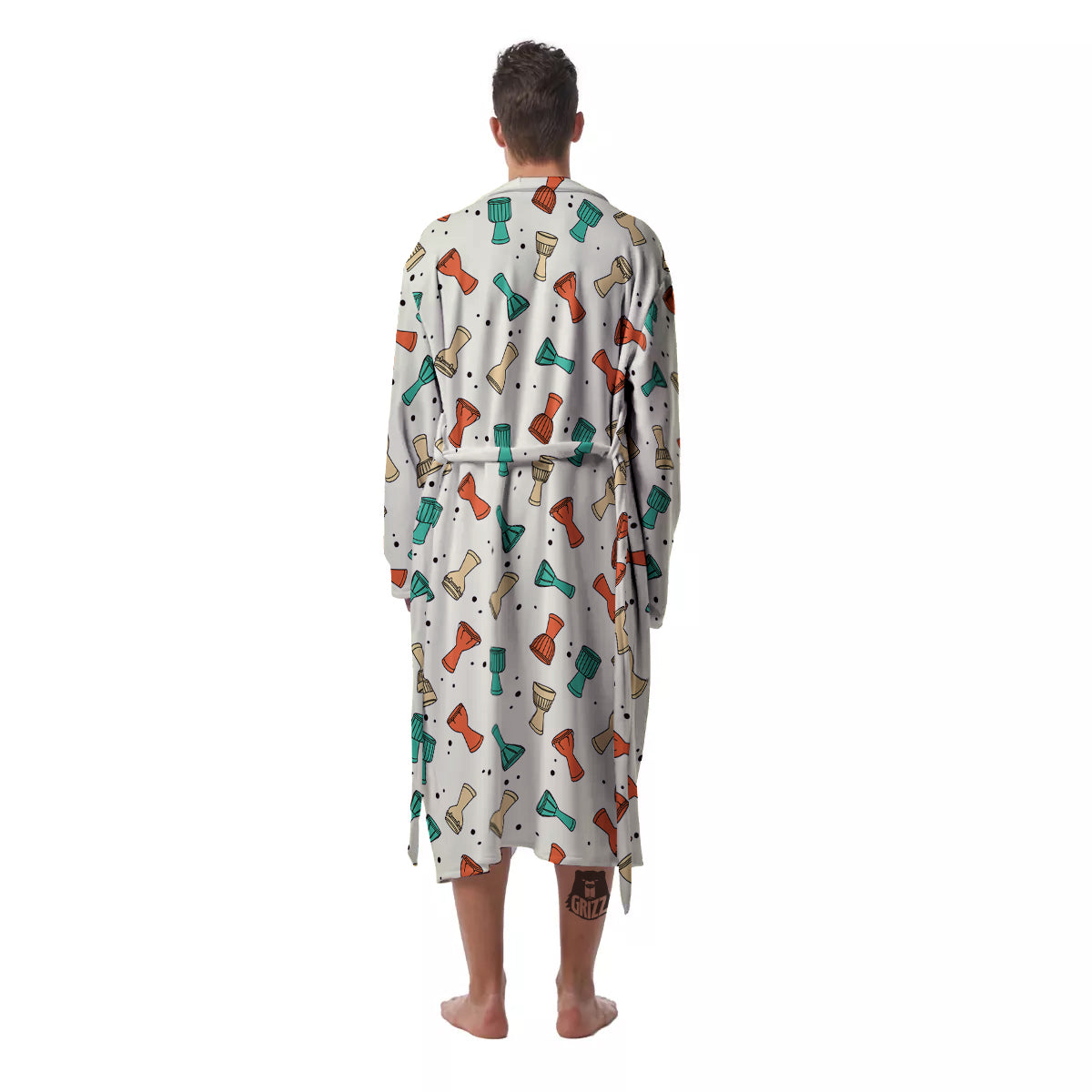 Cartoon Drum Print Pattern Men's Robe-grizzshop