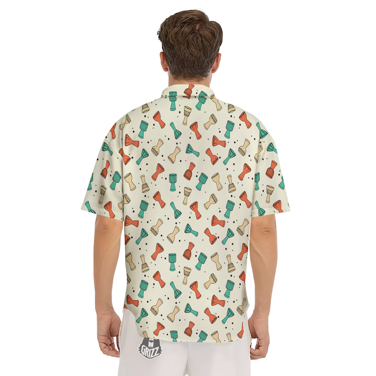 Cartoon Drum Print Pattern Men's Short Sleeve Shirts-grizzshop