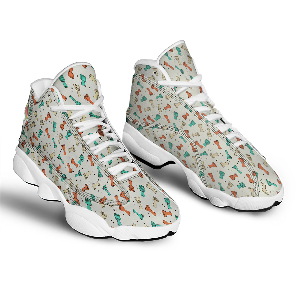 Cartoon Drum Print Pattern White Basketball Shoes-grizzshop