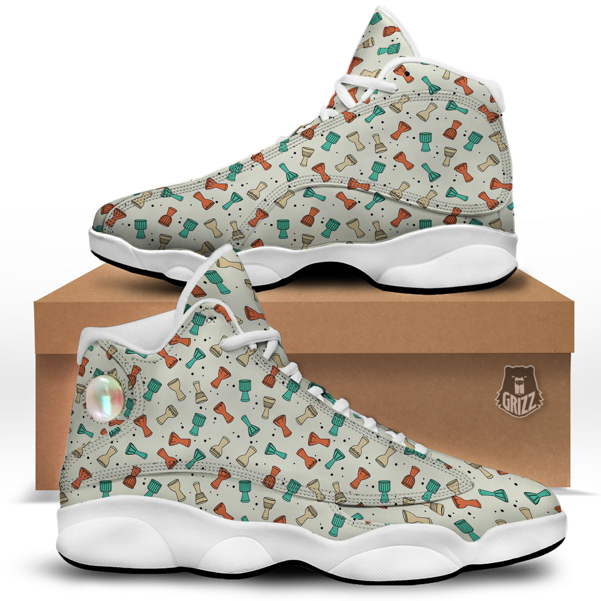 Cartoon Drum Print Pattern White Basketball Shoes-grizzshop