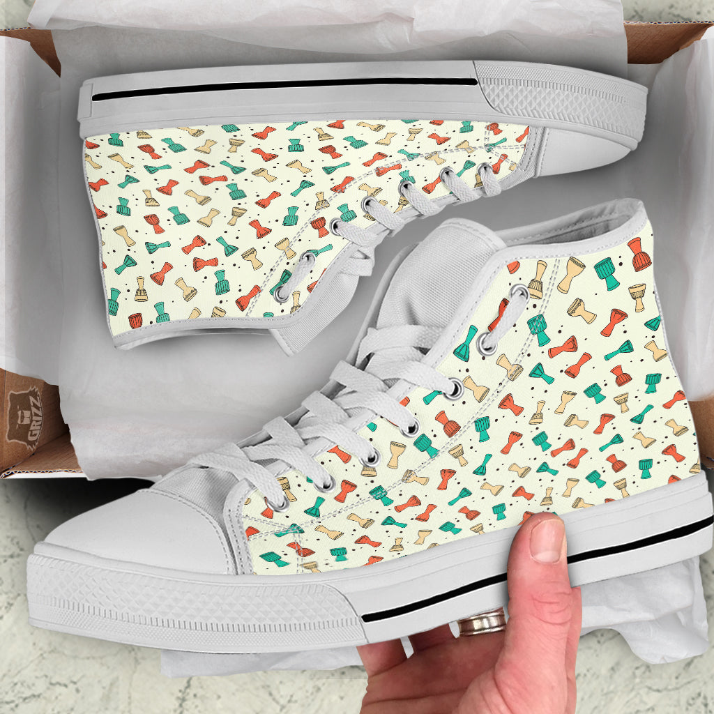 Cartoon Drum Print Pattern White High Top Shoes-grizzshop