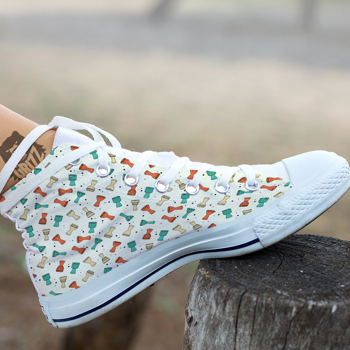 Cartoon Drum Print Pattern White High Top Shoes-grizzshop