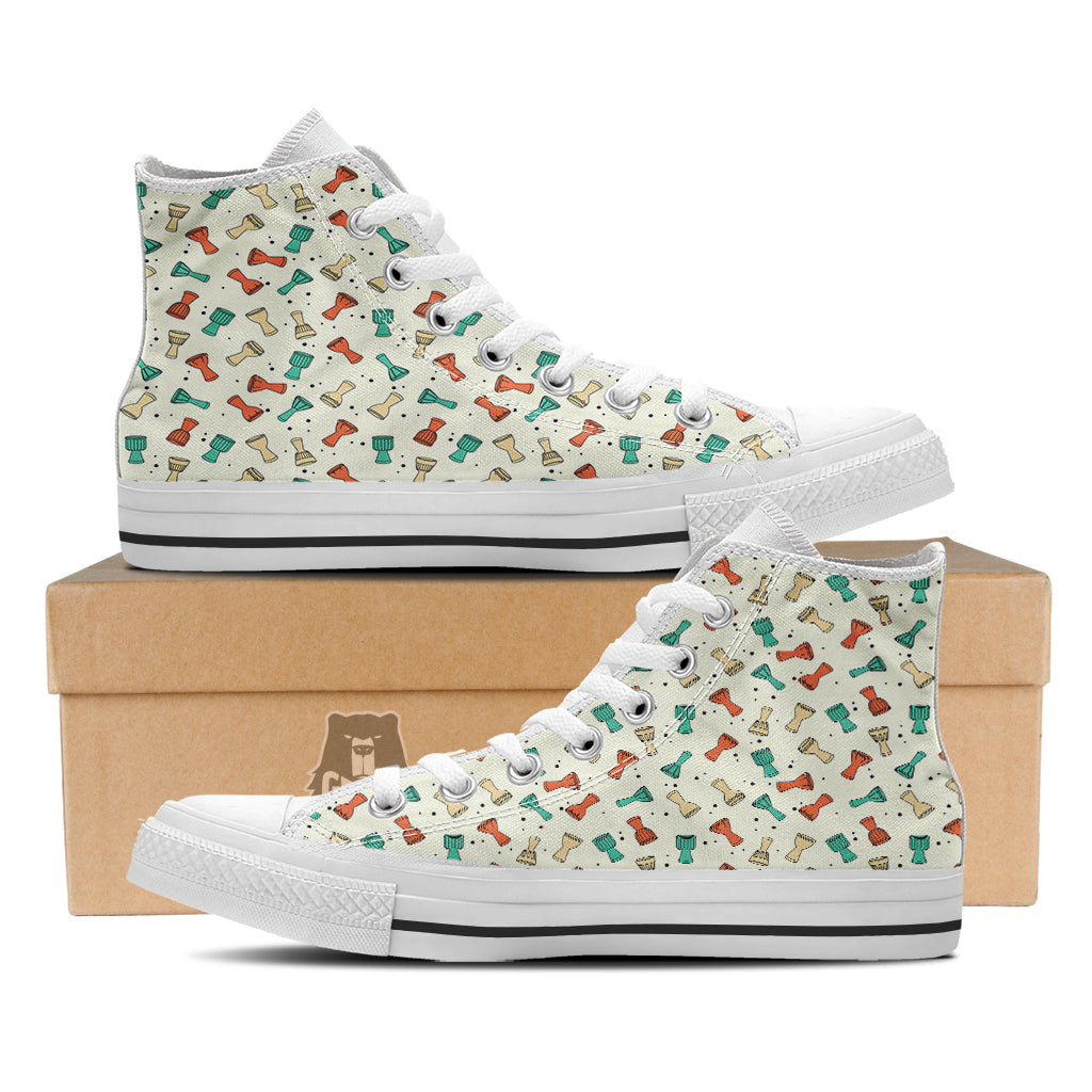Cartoon Drum Print Pattern White High Top Shoes-grizzshop