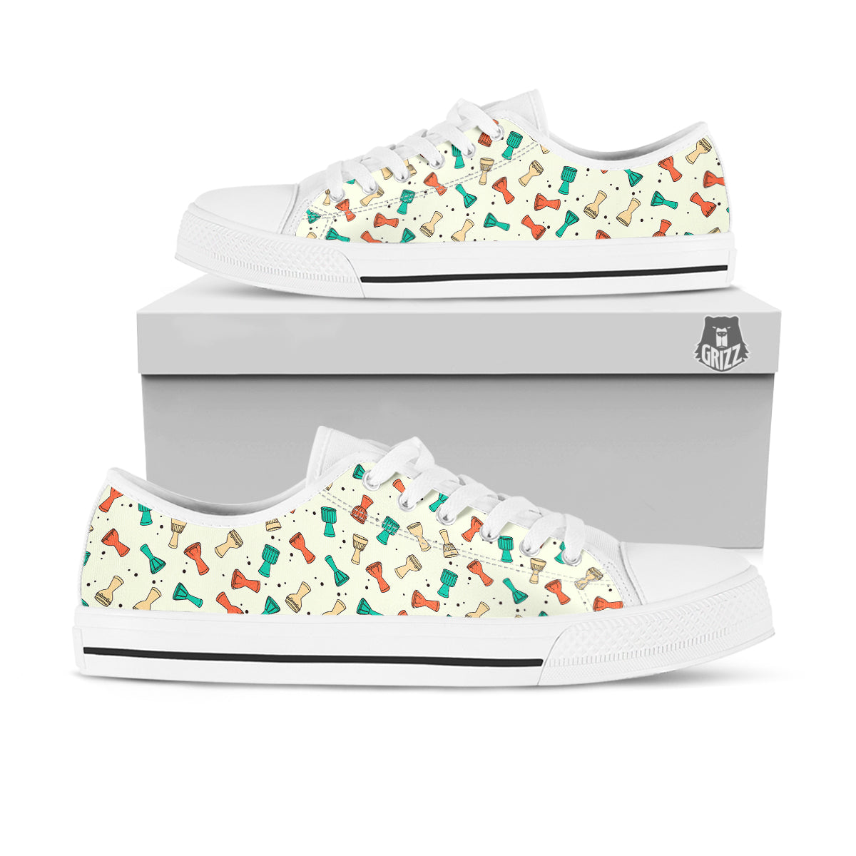 Cartoon Drum Print Pattern White Low Top Shoes-grizzshop