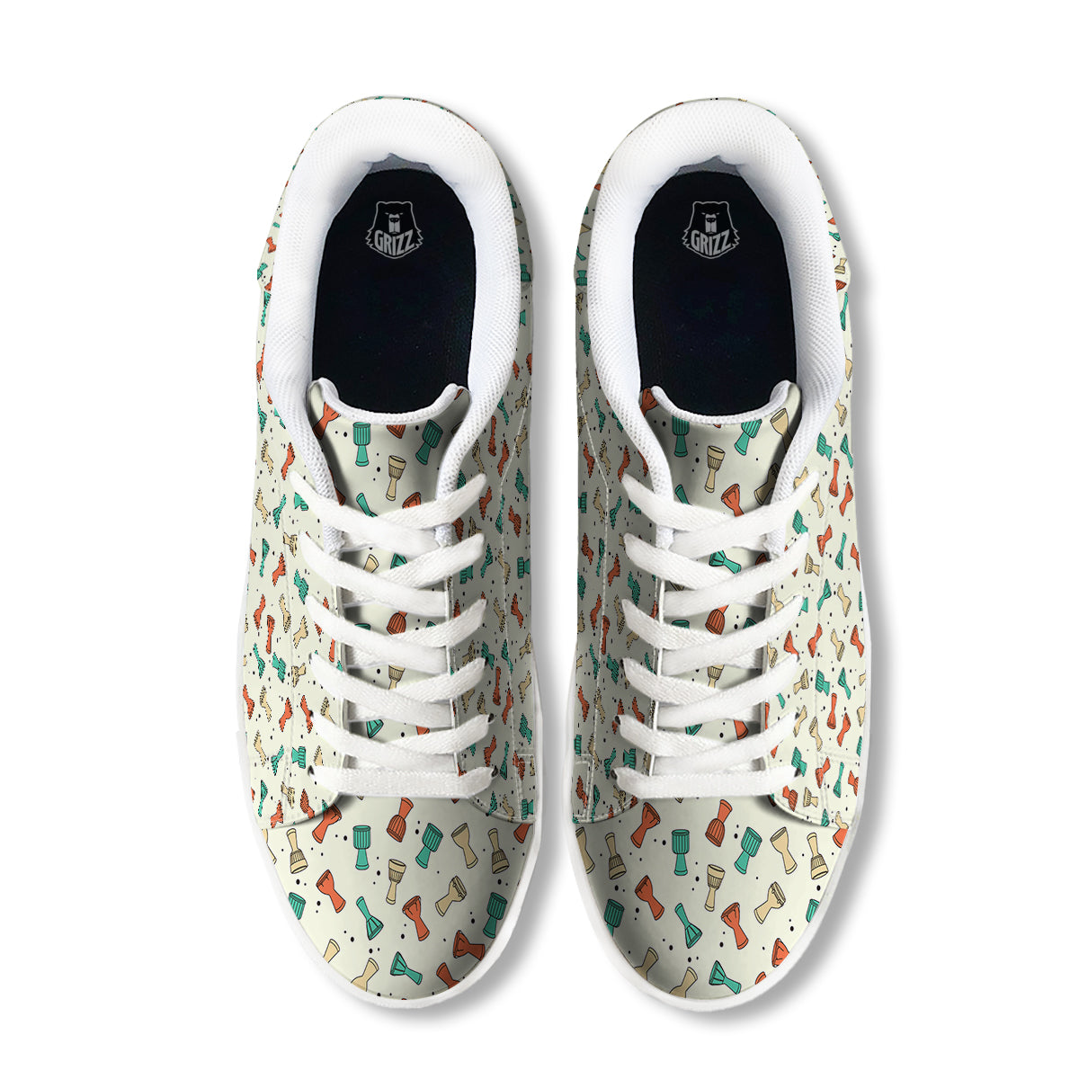 Cartoon Drum Print Pattern White Low Top Sneakers-grizzshop