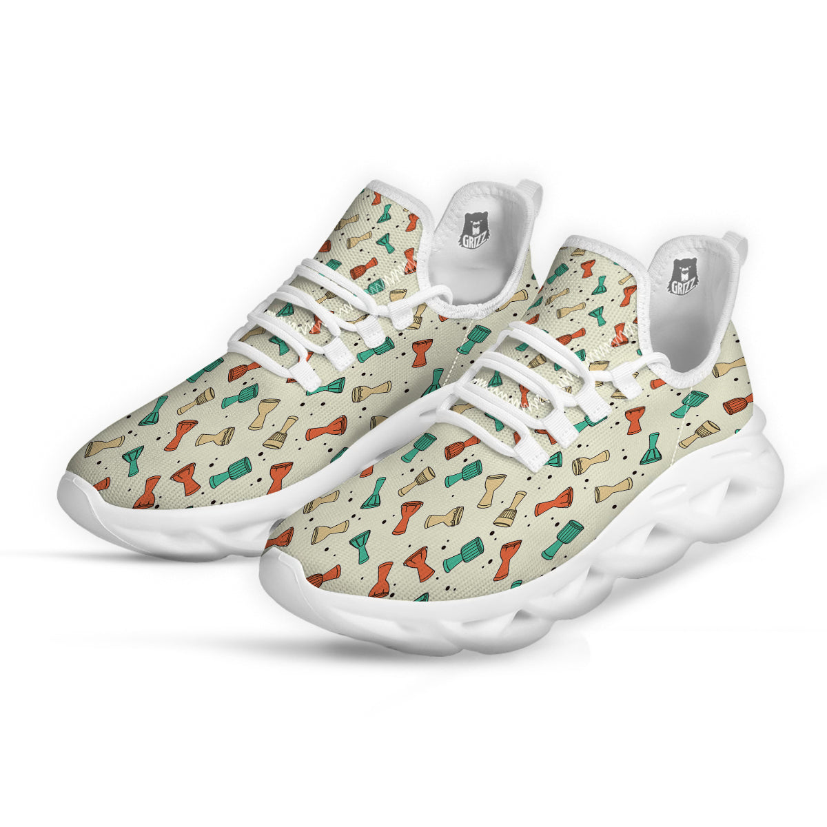 Cartoon Drum Print Pattern White Running Shoes-grizzshop