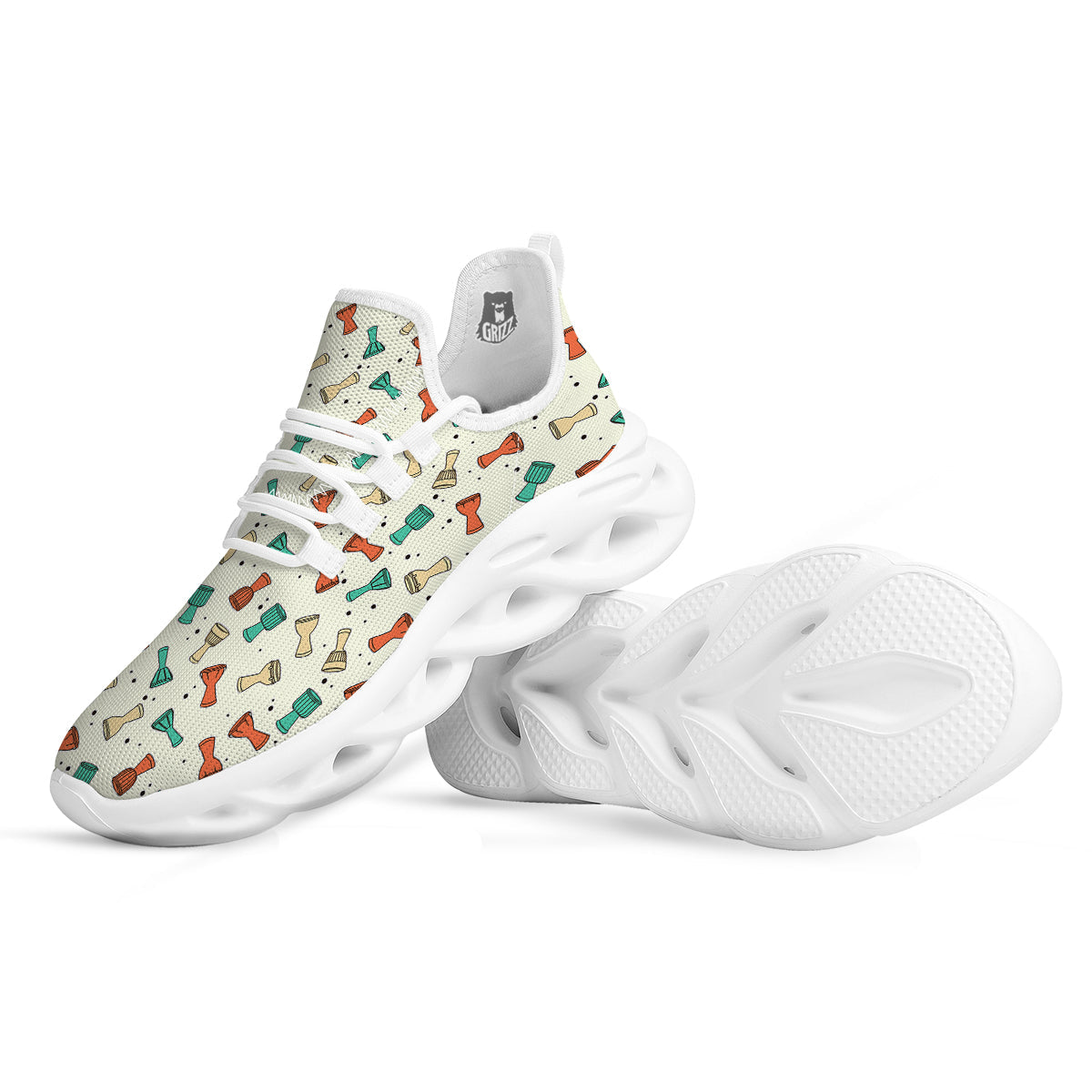 Cartoon Drum Print Pattern White Running Shoes-grizzshop