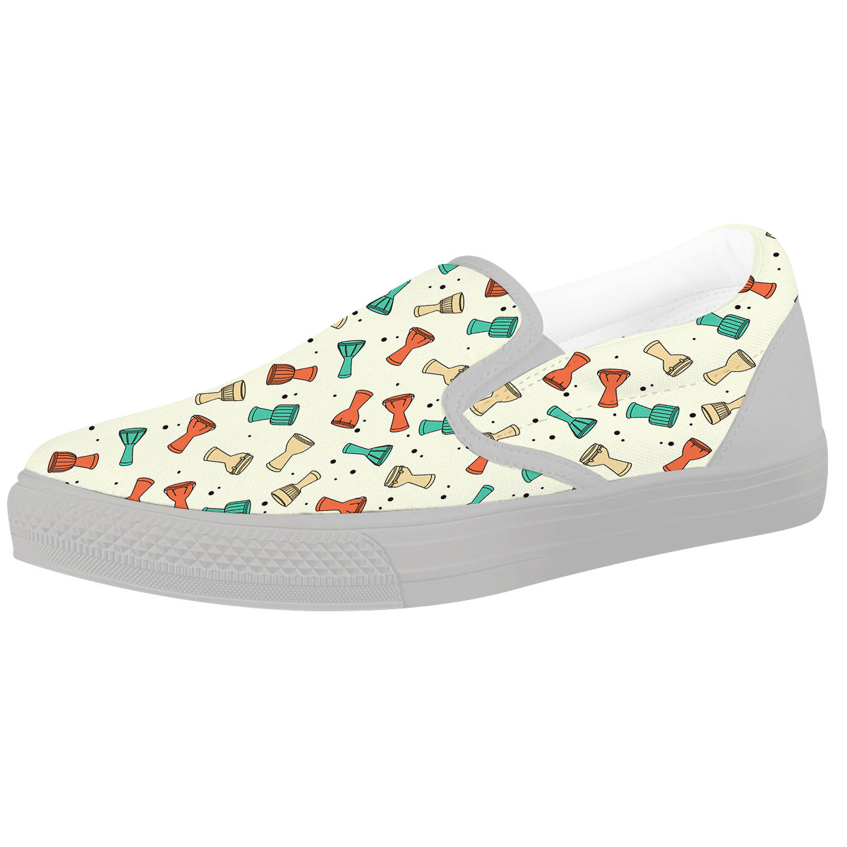 Cartoon Drum Print Pattern White Slip On Shoes-grizzshop