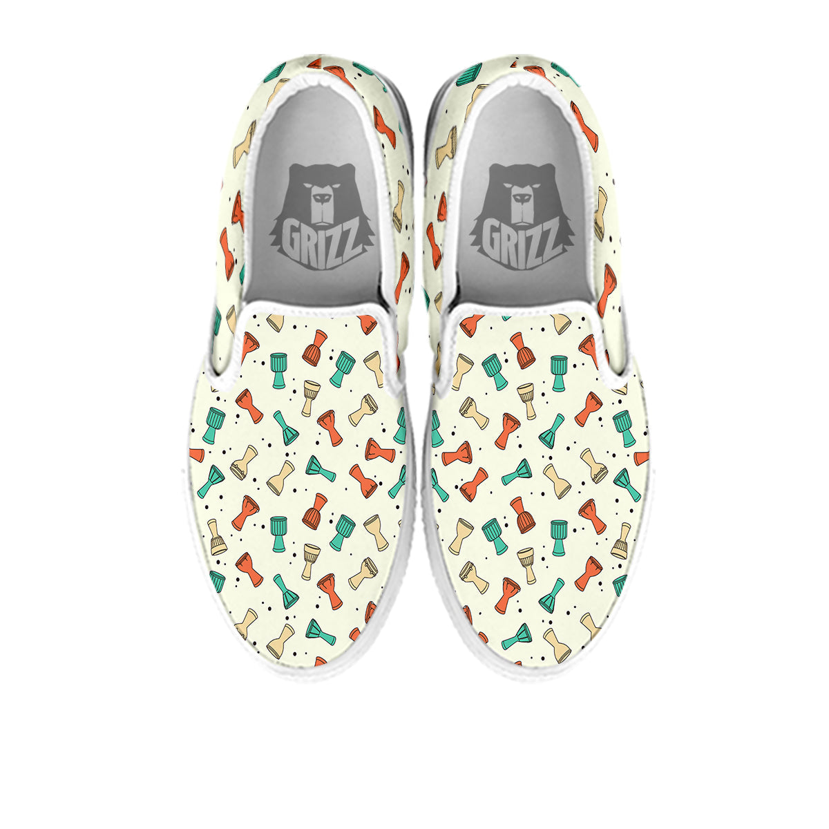 Cartoon Drum Print Pattern White Slip On Shoes-grizzshop