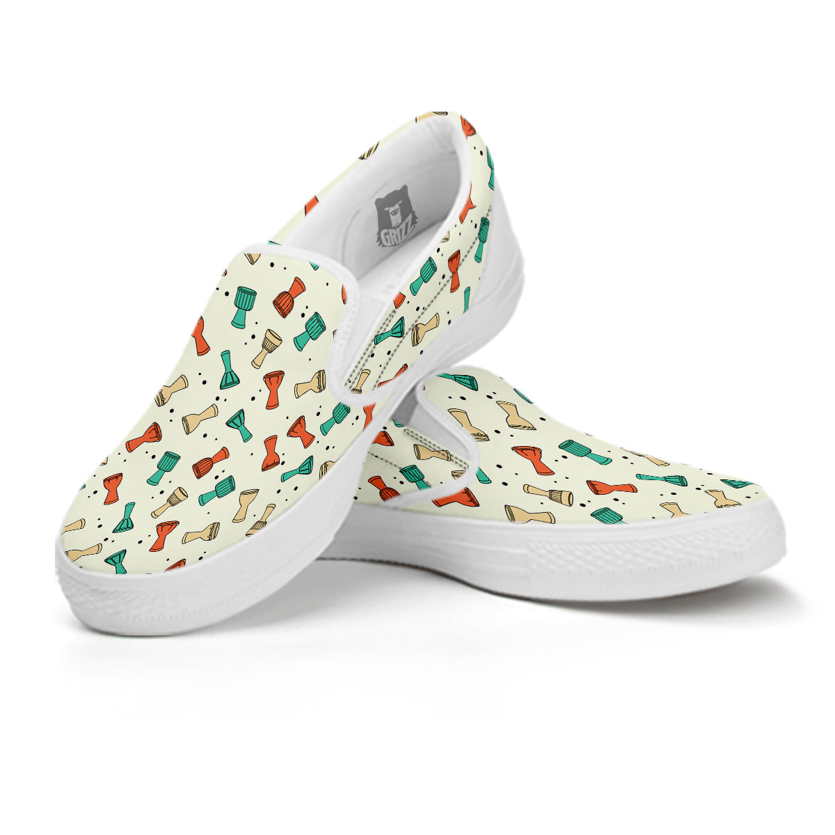 Cartoon Drum Print Pattern White Slip On Shoes-grizzshop