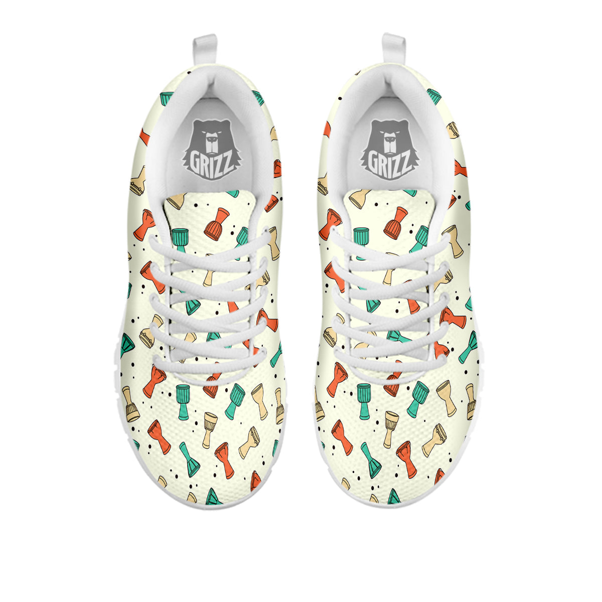 Cartoon Drum Print Pattern White Sneaker-grizzshop