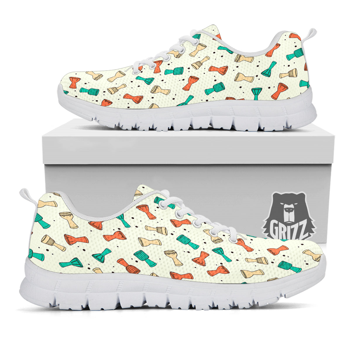 Cartoon Drum Print Pattern White Sneaker-grizzshop
