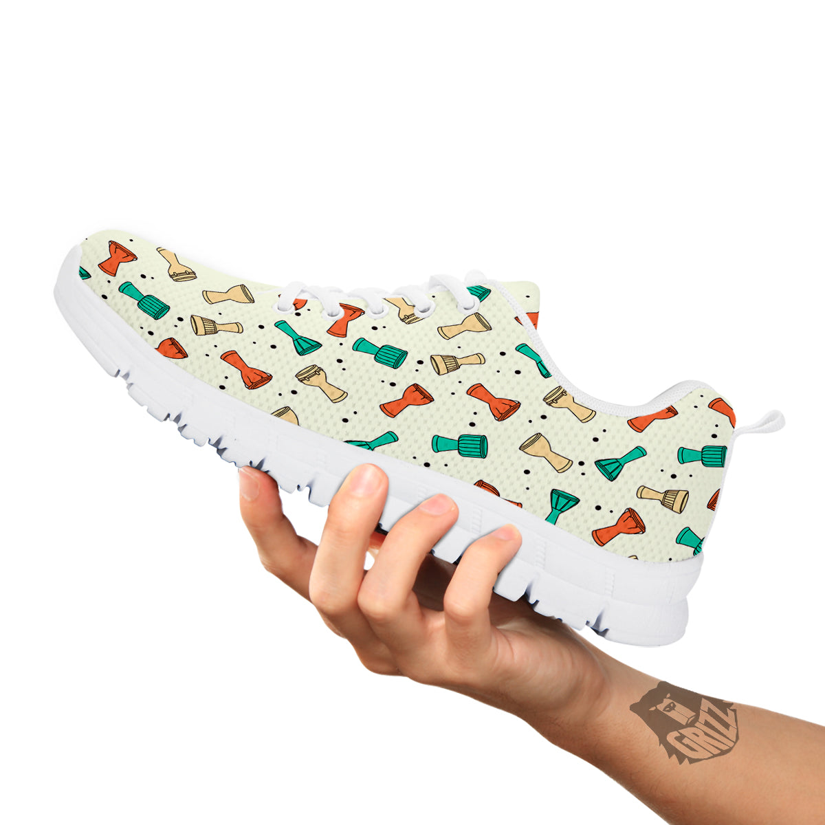 Cartoon Drum Print Pattern White Sneaker-grizzshop
