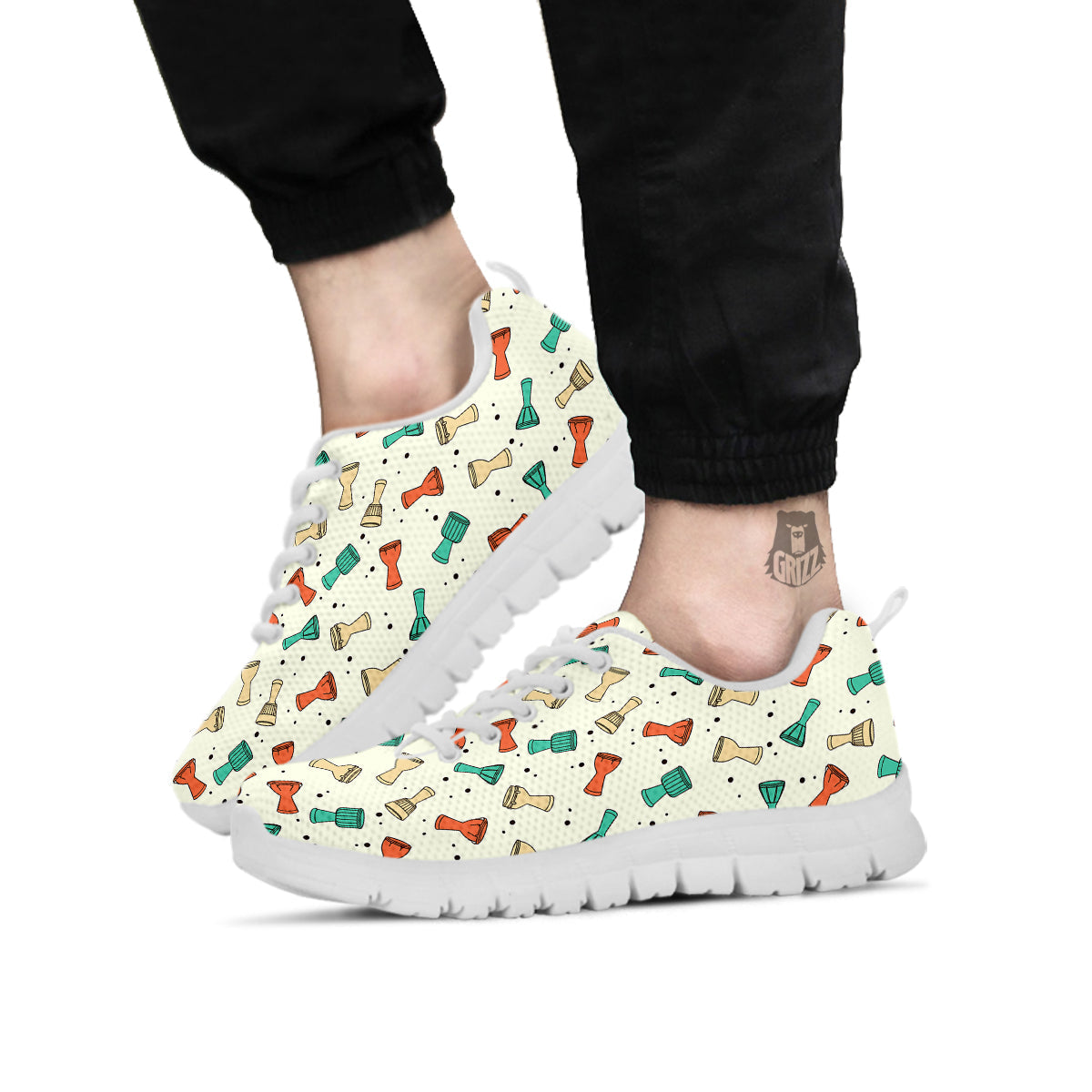 Cartoon Drum Print Pattern White Sneaker-grizzshop