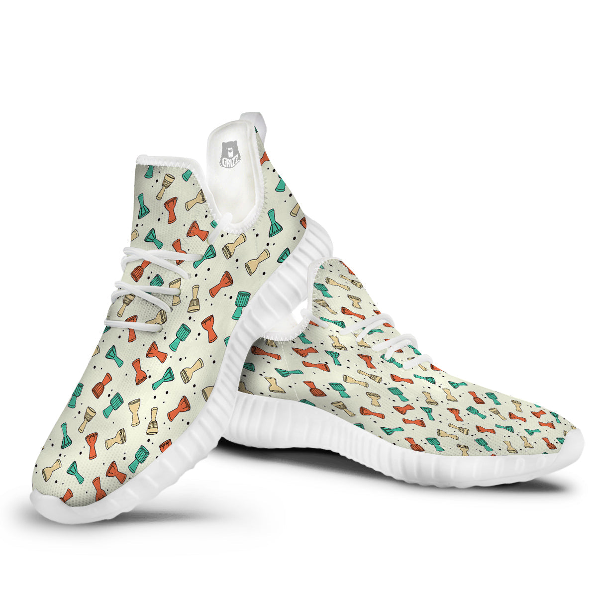Cartoon Drum Print Pattern White Walking Shoes-grizzshop