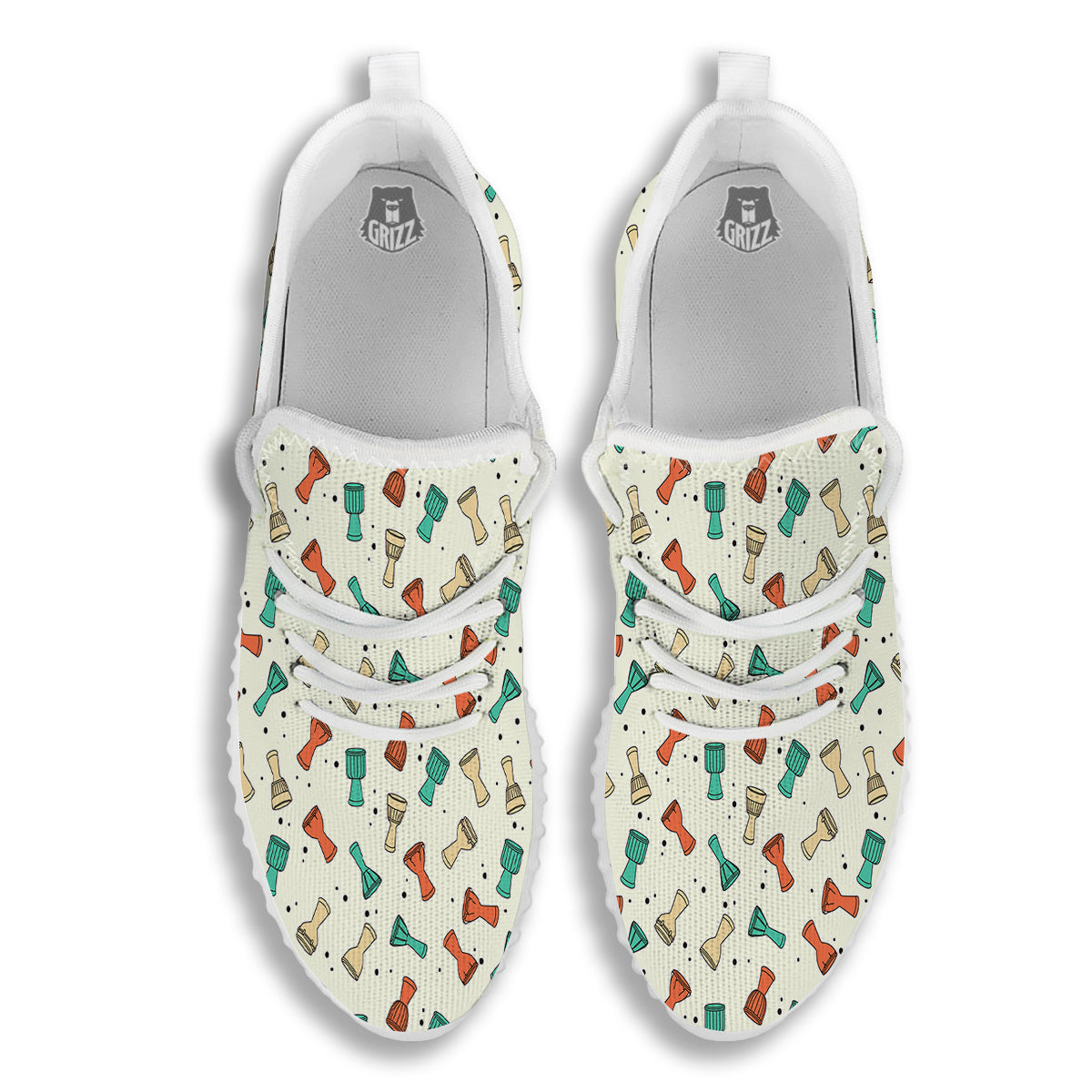Cartoon Drum Print Pattern White Walking Shoes-grizzshop