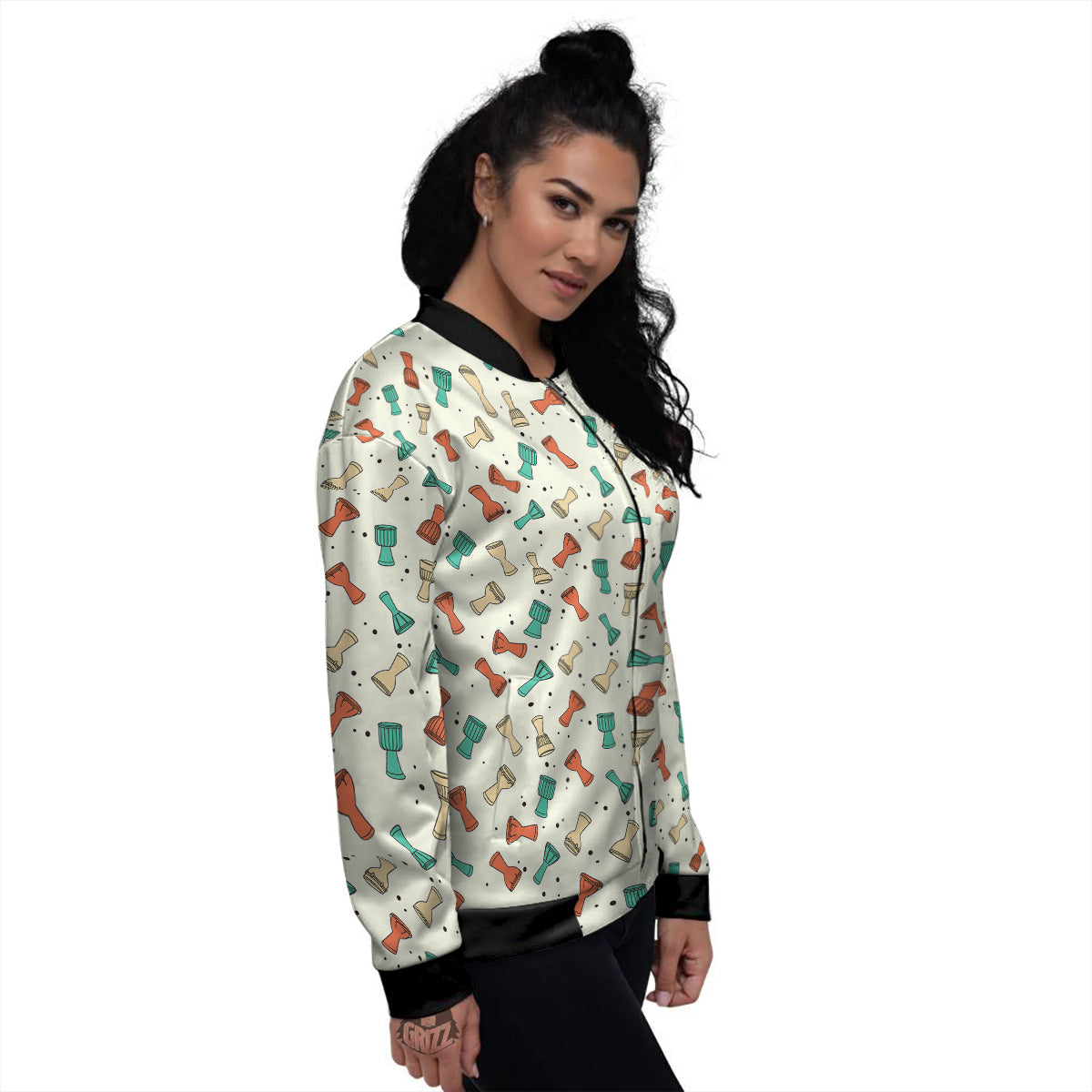 Cartoon Drum Print Pattern Women's Bomber Jacket-grizzshop