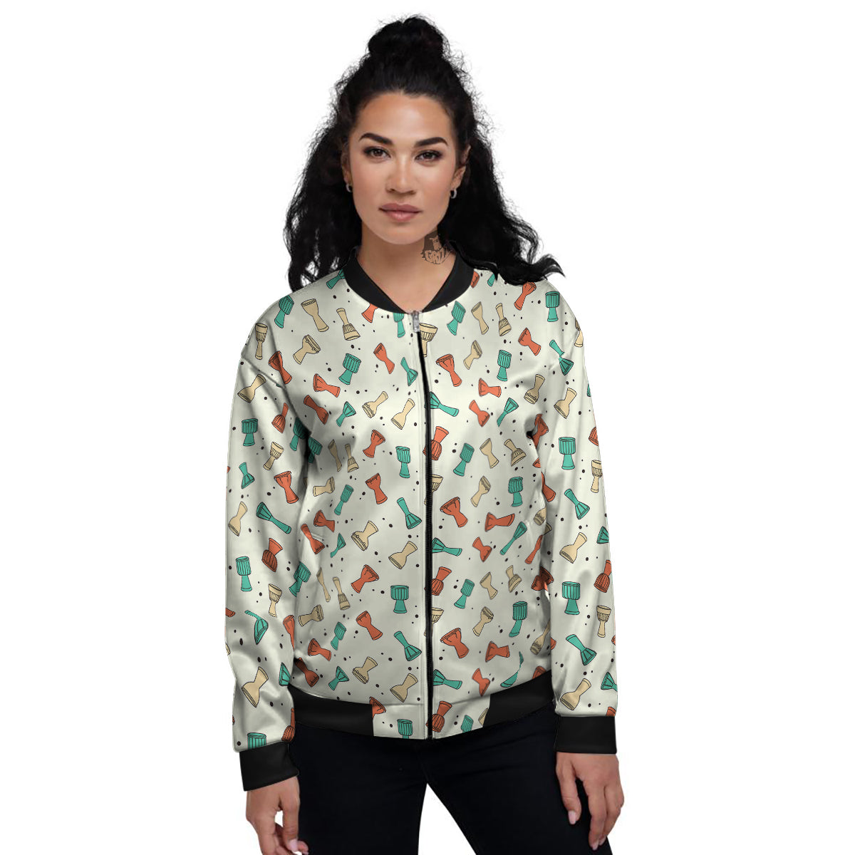 Cartoon Drum Print Pattern Women's Bomber Jacket-grizzshop