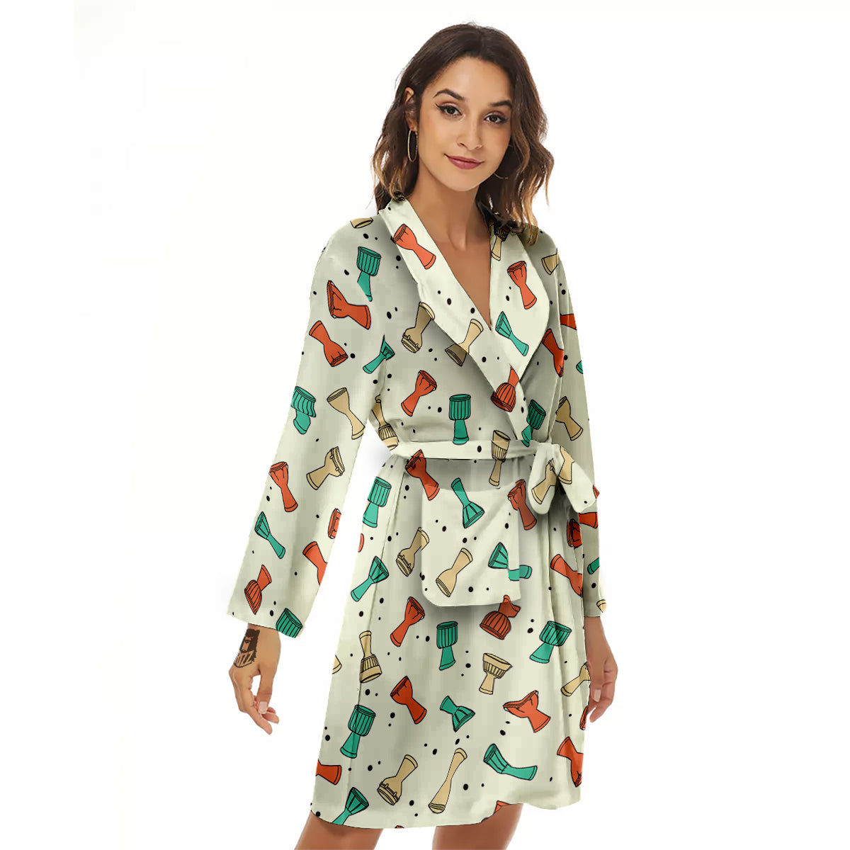 Cartoon Drum Print Pattern Women's Robe-grizzshop