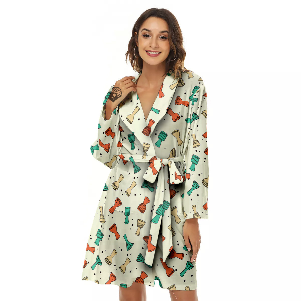 Cartoon Drum Print Pattern Women's Robe-grizzshop