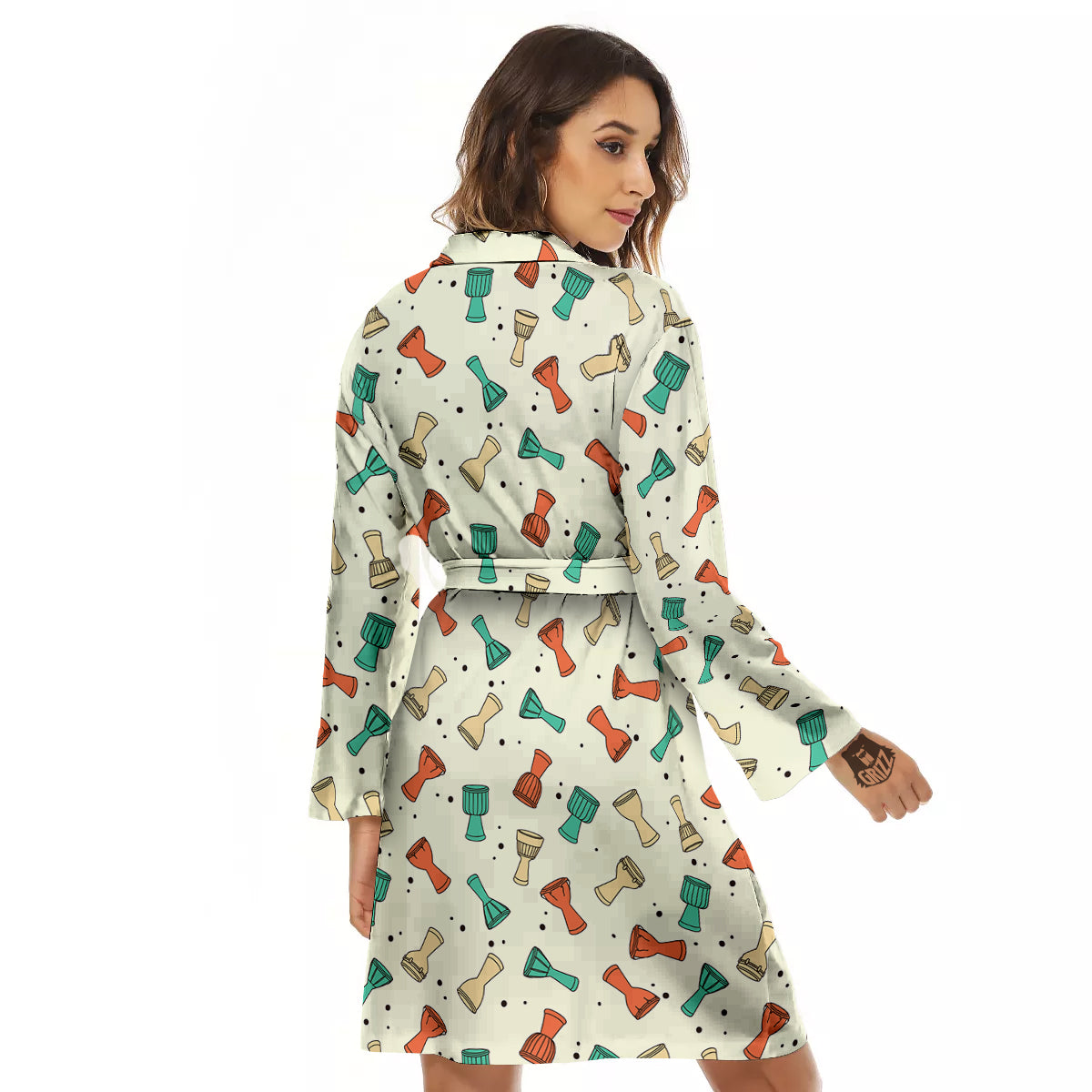 Cartoon Drum Print Pattern Women's Robe-grizzshop