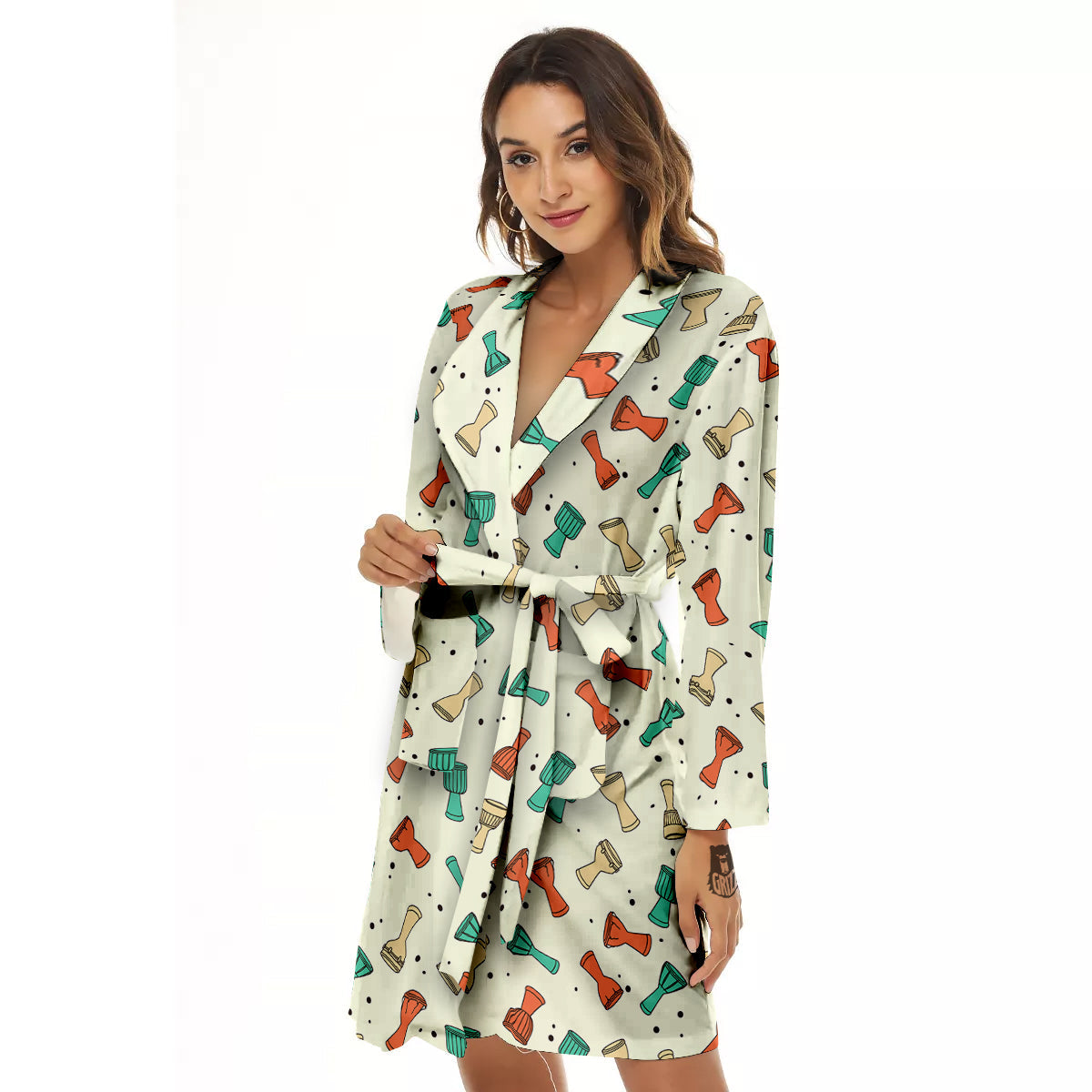 Cartoon Drum Print Pattern Women's Robe-grizzshop