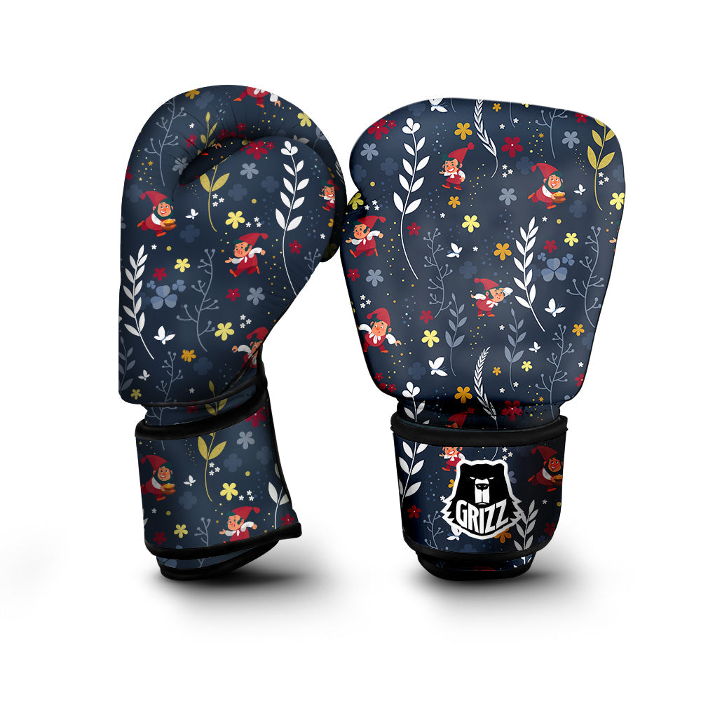 Cartoon Elf And Floral Print Pattern Boxing Gloves-grizzshop