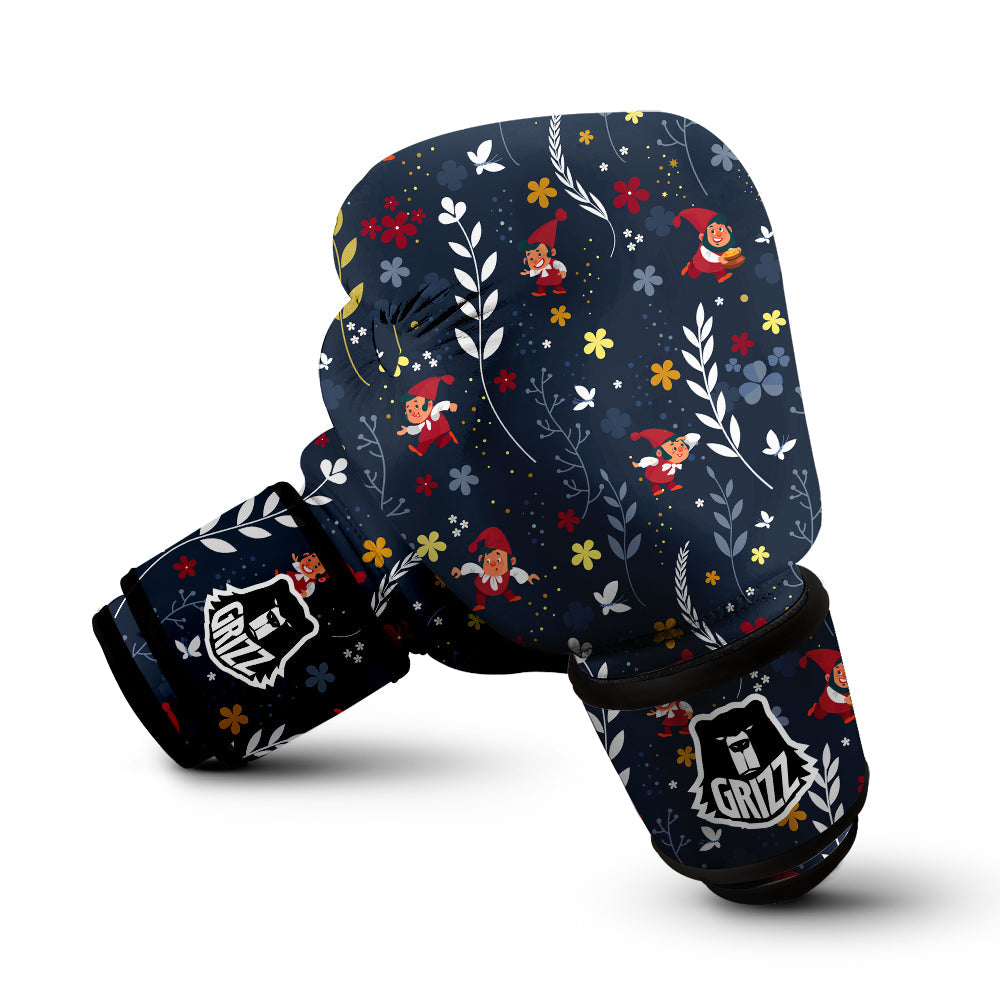Cartoon Elf And Floral Print Pattern Boxing Gloves-grizzshop