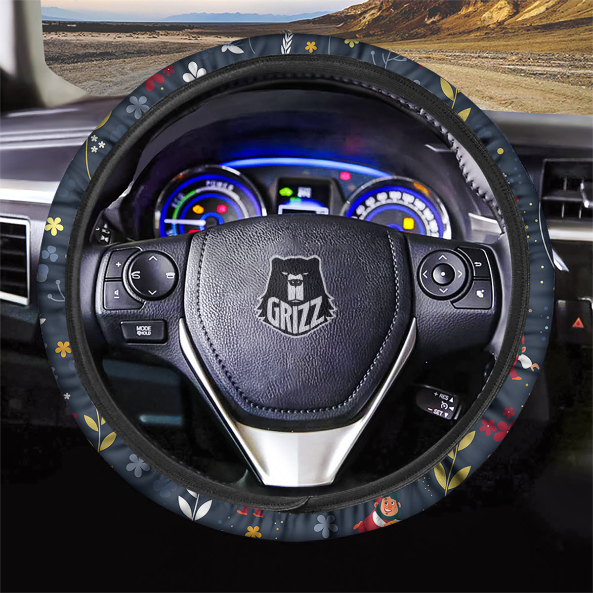 Cartoon Elf And Floral Print Pattern Car Steering Wheel Cover-grizzshop