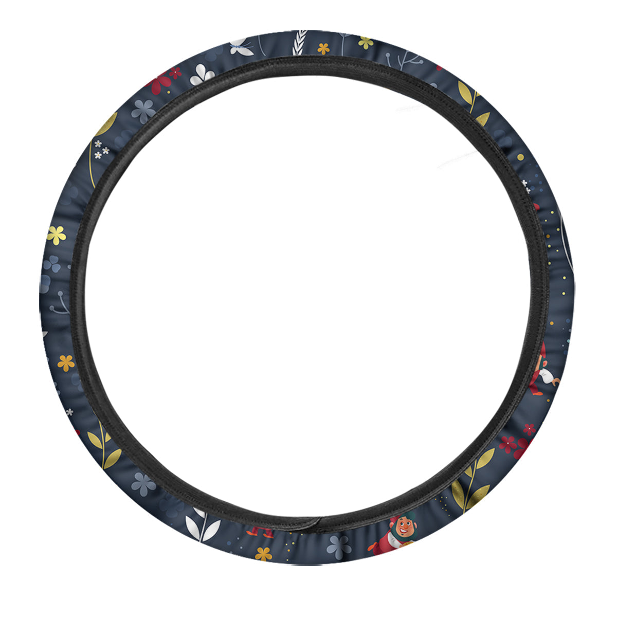 Cartoon Elf And Floral Print Pattern Car Steering Wheel Cover-grizzshop