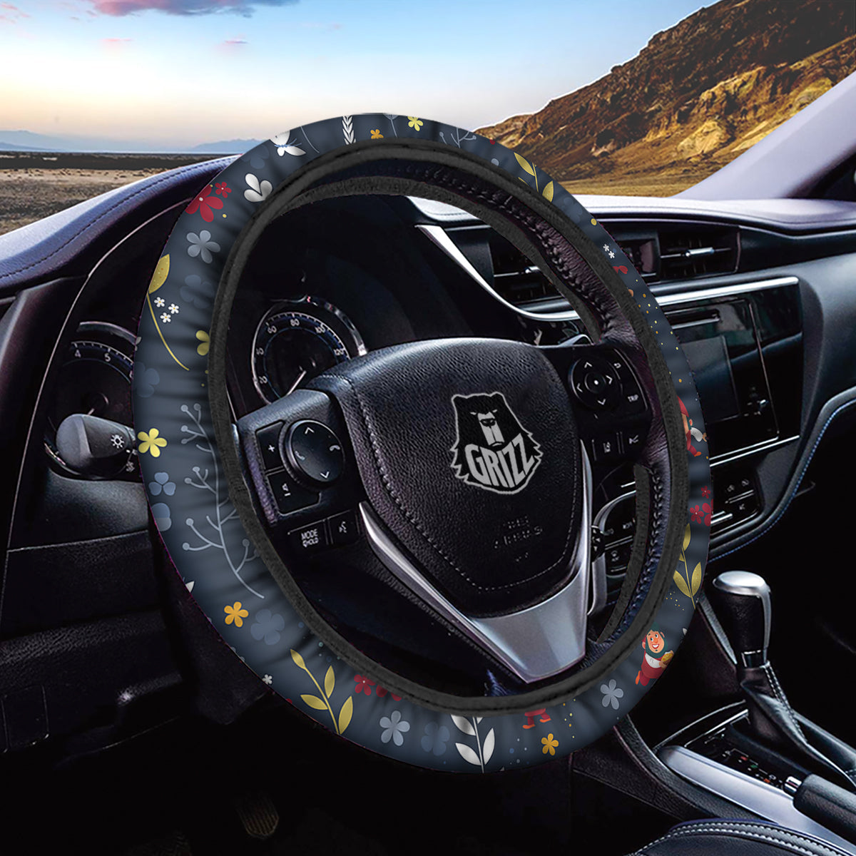 Cartoon Elf And Floral Print Pattern Car Steering Wheel Cover-grizzshop